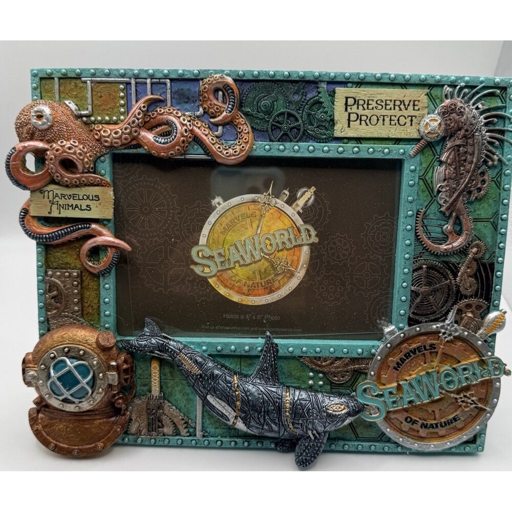 Sea World Picture Frame 3D Steam Punk Ocean Marine Orca Octopus Seahorse 4x6”